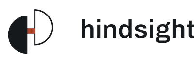 The Hindsight lockup, dark ink on a light ground